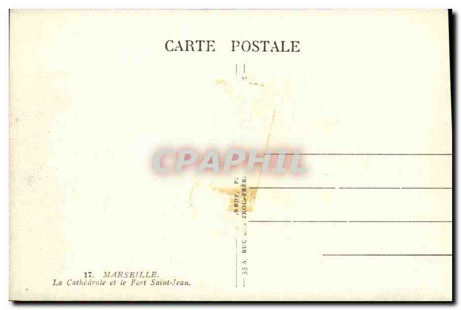 Marseille CPA La cathedrale et le Fort Saint Jean — Verso