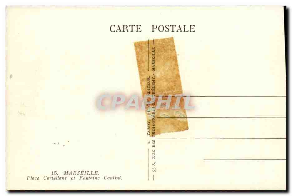 Marseille CPA Place CAstellane et Fontaine Cantini — Rückseite