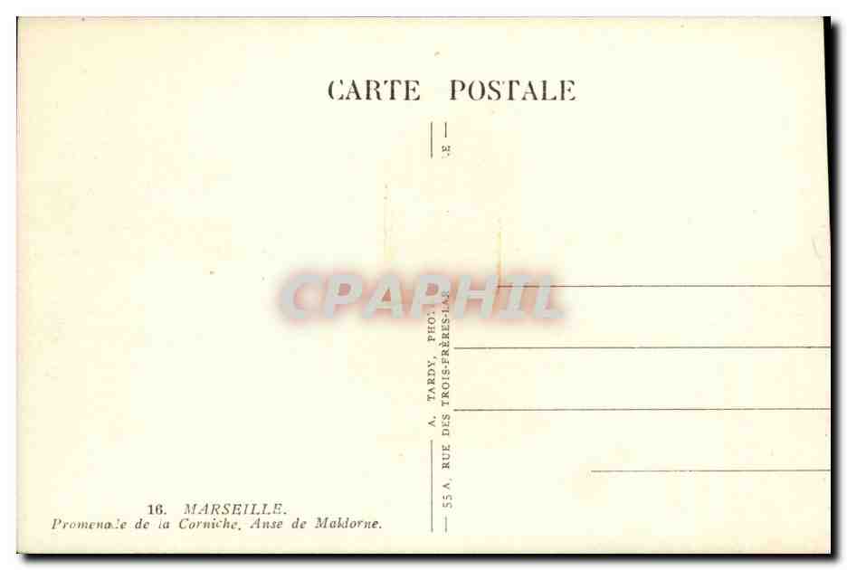 Marseille CPA Promenade de la corniche Anse de Maldorne — Verso