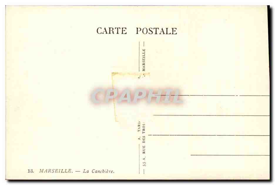 Marseille — La Cancbière — Éditeur A. Tard, n°13 — Verso