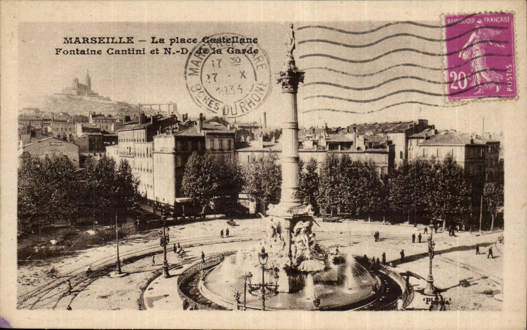 Marseille - La Place Castellane - Fontaine Cantini et Notre Dame de la Garde - CPA 