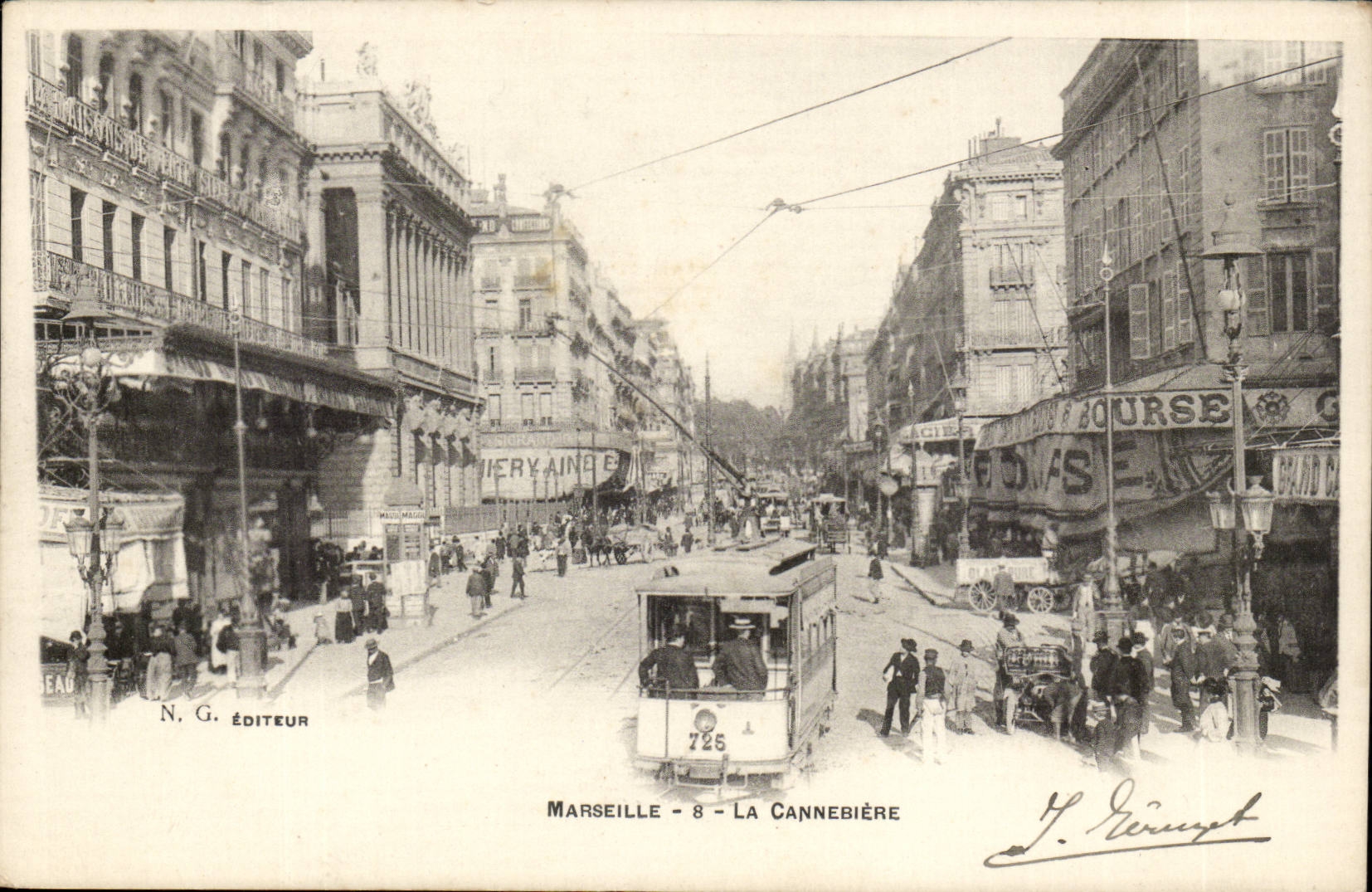 Marseille - La Cannebière — tramway n°725 — N.G. Éditeur