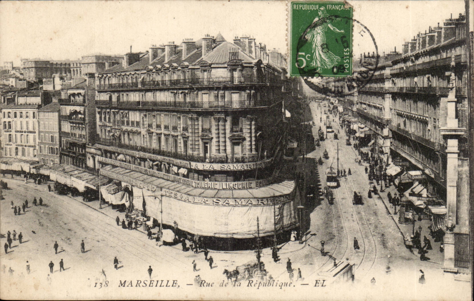 Tarjeta postal moderna Marsella — Rue de la République — Editor EL, n° 138
