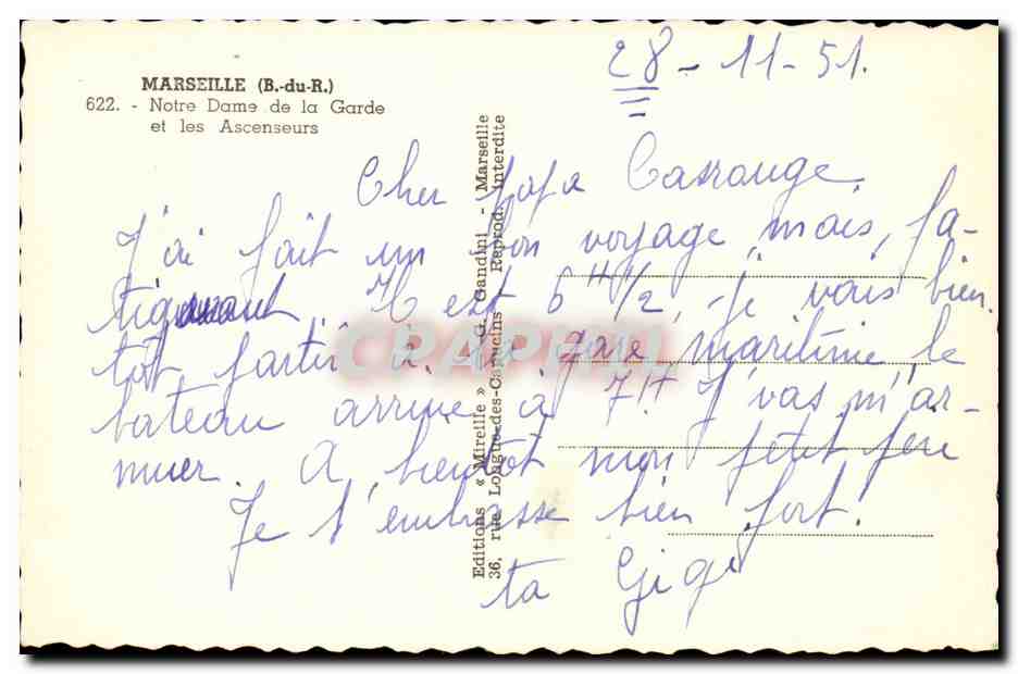 Marseille - Notre Dame de la Garde et les ascenseurs - CPA  — Verso
