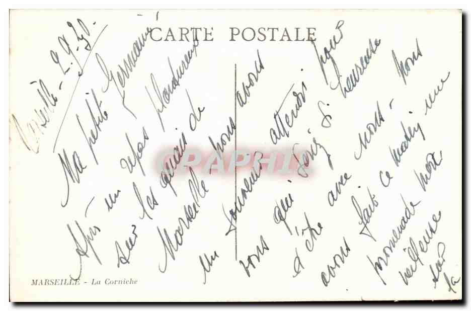 Marseille - La Corniche - CPA  — Verso
