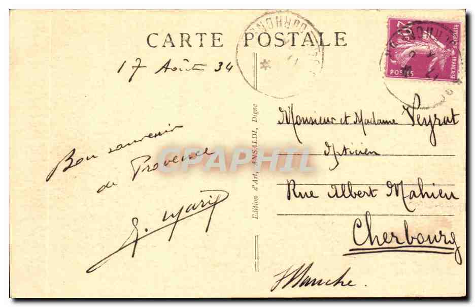Marseille - La cannebiere - tramway - automobile - CPA  — Rückseite