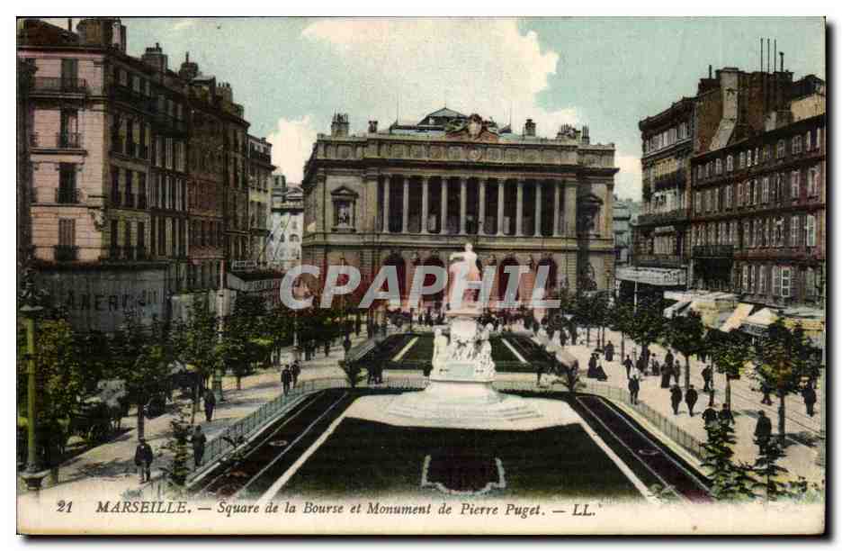 Marseille - Square de la Bourse et Monument de Pierre Puget - CPA 
