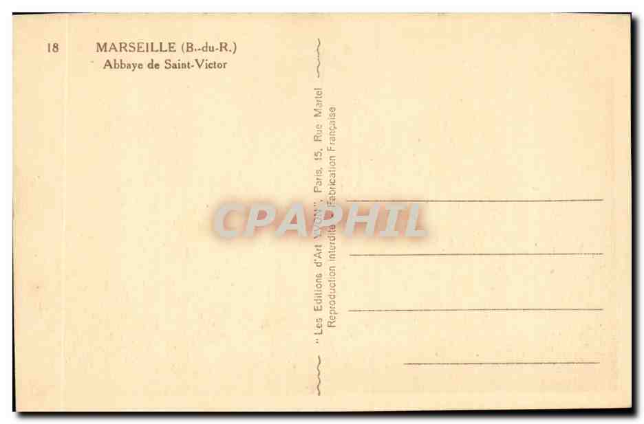 Marseille - Abbaye de Saint Victor - CPA  — Verso