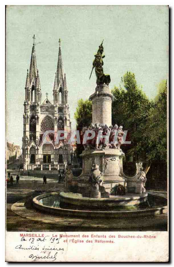 Marseille - le Monument des Enfants des Bouches du Rhone et L'Eglise des Reformes - CPA 