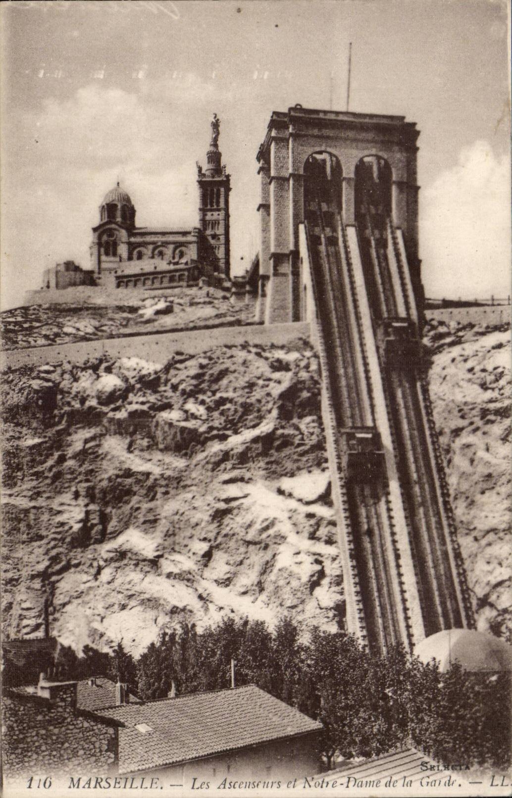Marseille - Ascenseurs et Notre Dame de la Garde- CPA 
