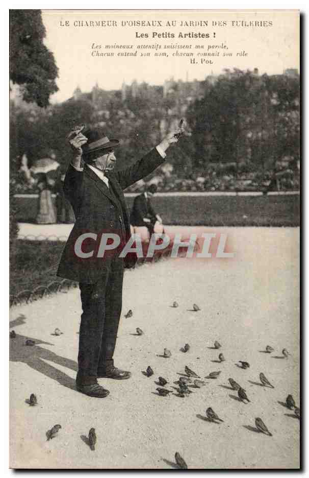 CPA Paris Charmeur d'oiseaux aux Tuileries Louvre Les petits artistes ! TOP Folklore Petits Metiers (pigeons)