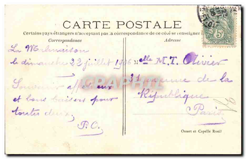 Rueil - Chateau de la Malmaison - Anciennee Residence de Napoleon et de l4Imeratrice Josephine - CPA  — Rückseite