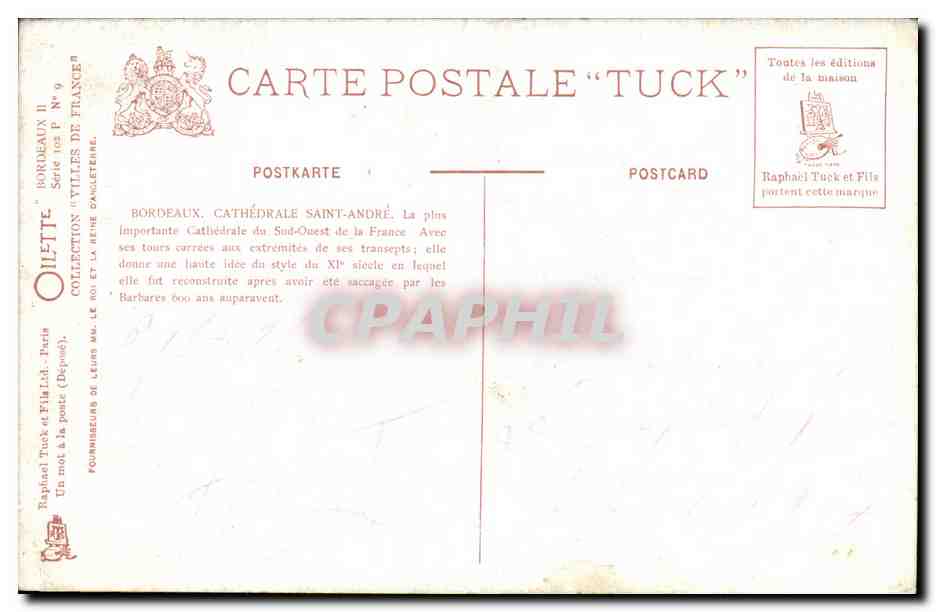 Bordeaux - Cathedrale Saint Andre - CPA  — Verso