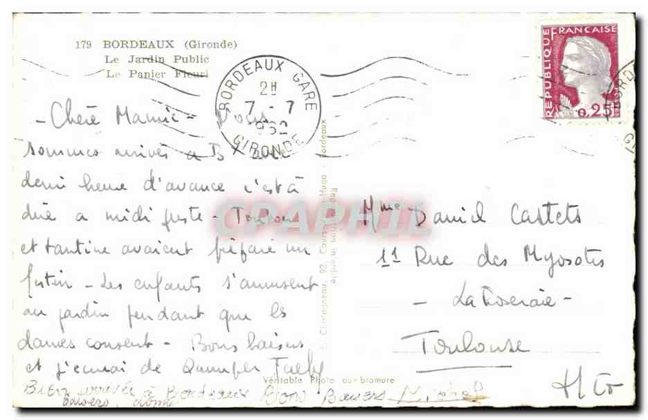 Bordeaux - Le Jardin Public - CPA  — Verso