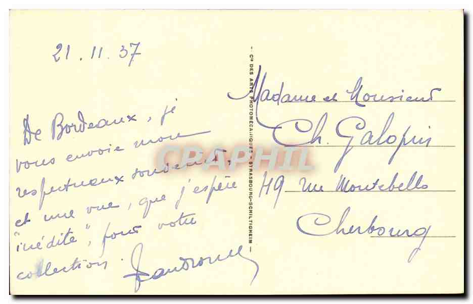 Bordeaux - Le Portique de l'Hotel de Ville - CPA  — Verso