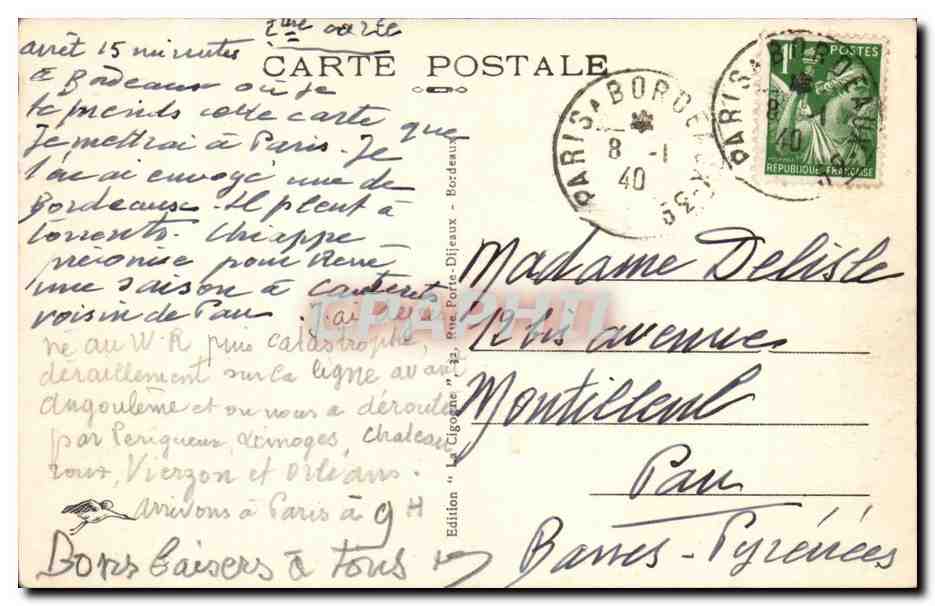Bordeaux - Le Palais de Justice - CPA  — Verso