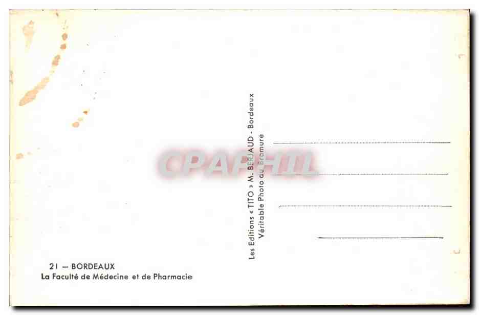 Bordeaux - La Faculte de Medecine et de Phamacie - CPA  — Verso