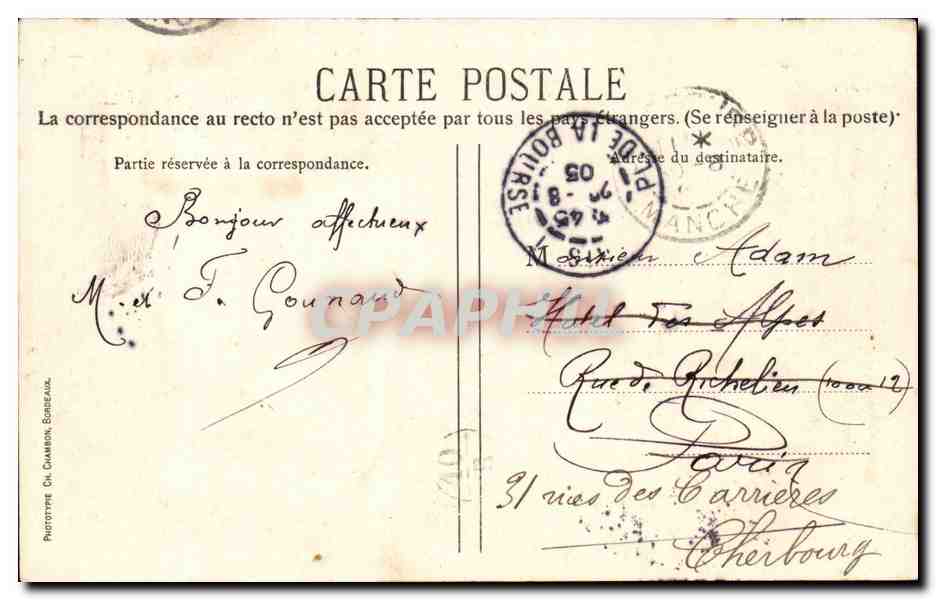 Bordeaux - Entree du Jardin Public - CPA  — Verso