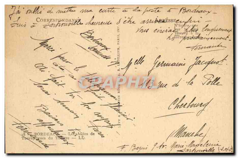 Bordeaux - Les Allees de Tourny Le THeatre - CPA  — Verso