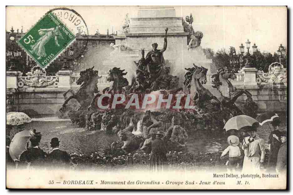 Bordeaux - Monument des Girondins Groupe Sud Jeaux d'Eau - CPA 