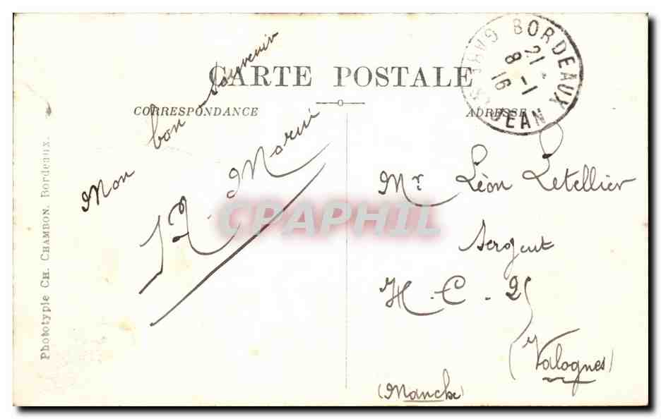 Bordeaux - Place des Quinconces - CPA  — Verso