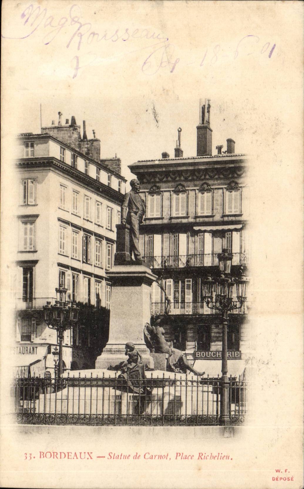 Bordeaux - Statue du Carnot Place Richelieu - CPA 