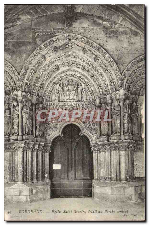 Bordeaux - Eglise Saint Seurin detail du Porche Central - CPA 