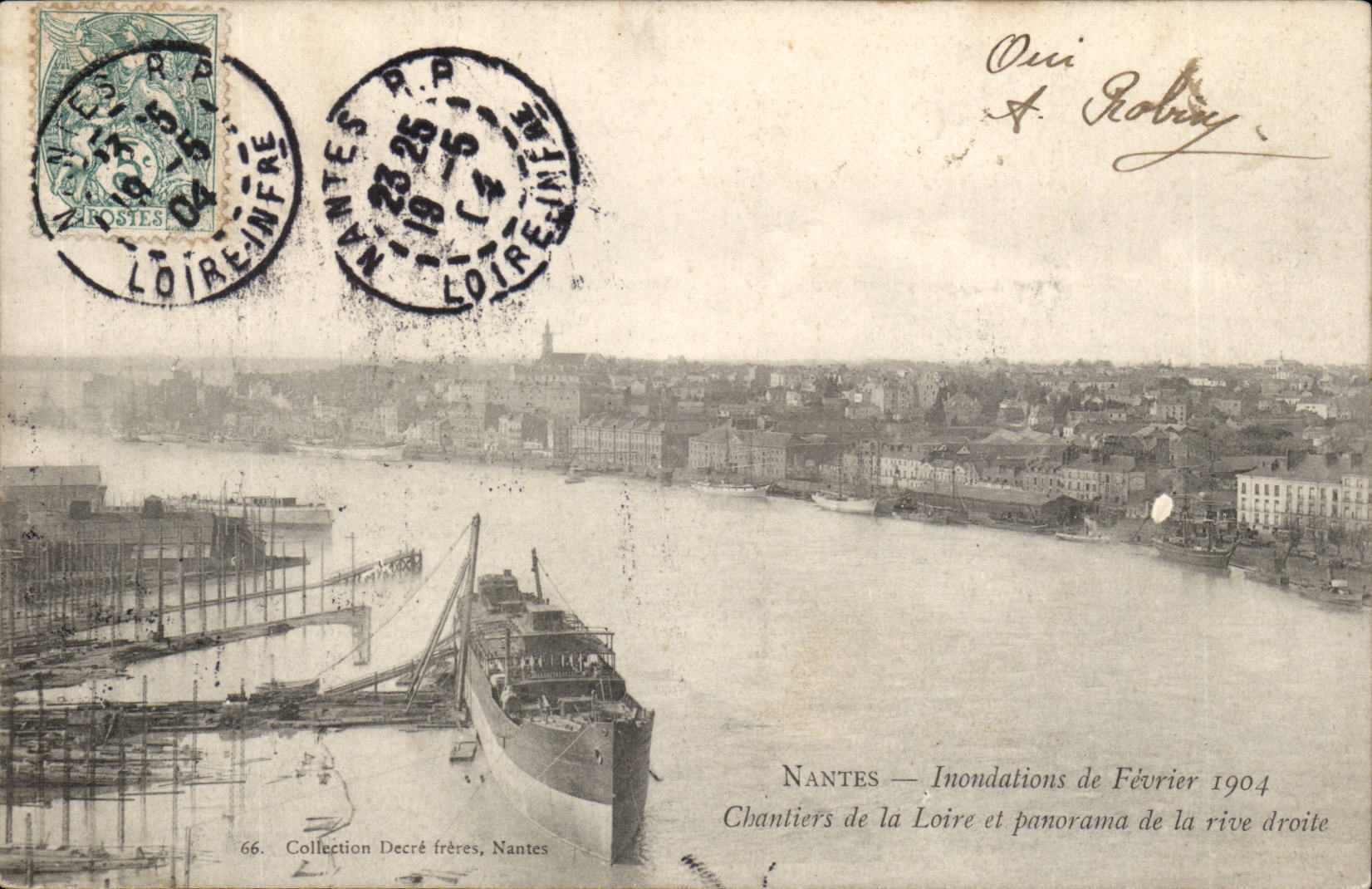 NANTES — Inondations de Février 1904 — Chantiers de la Loire et panorama de la rive droite — Collection Decré frères, Nantes