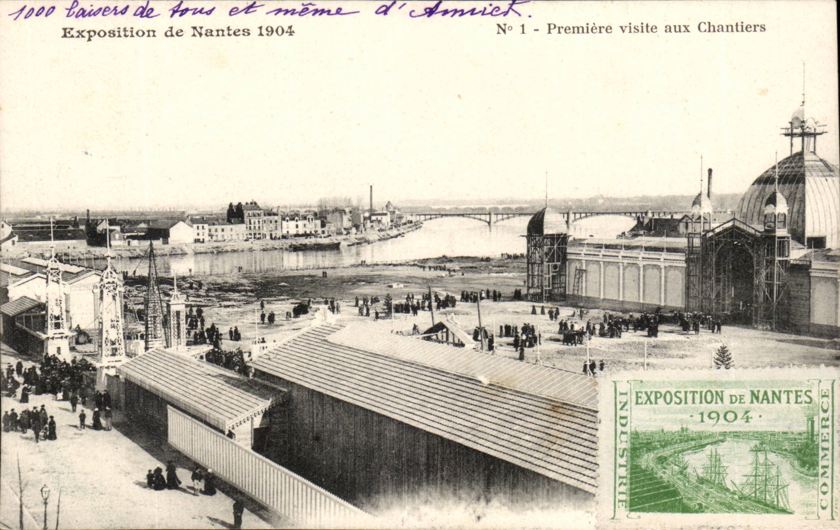 Nantes CPA Exposition de Nantes 1904 Premiere visite aux chantiers (avec vignette)