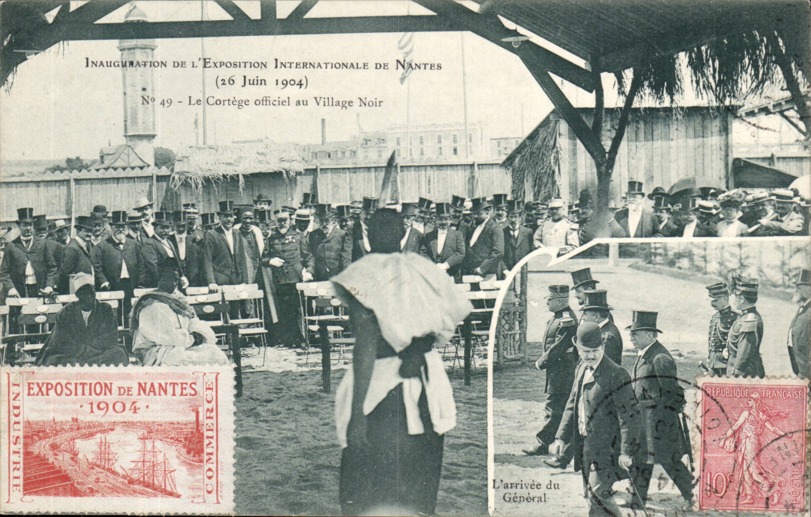 Inauguration de l'Exposition Internationale de Nantes — 26 juin 1904 — Le Cortège officiel au Village Noir — Éditeur J. NIZZAS