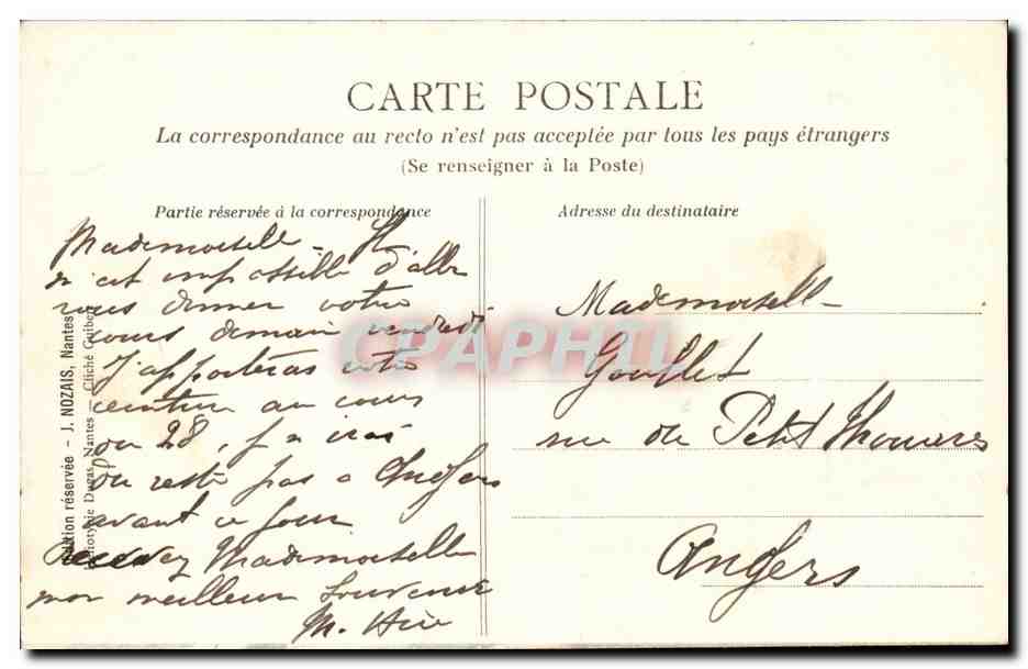 Inauguration de l'Exposition Internationale de Nantes — 26 juin 1904 — Le Cortège officiel au Village Noir — Éditeur J. NIZZAS — Verso