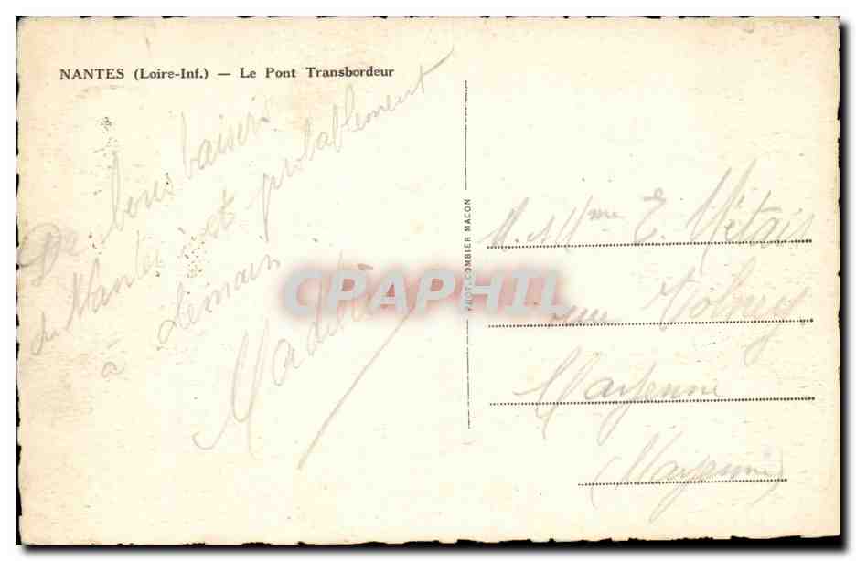 Nantes CPA Le pont transbordeur — Verso