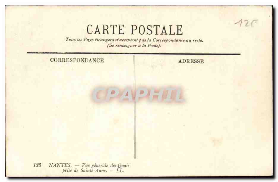 NANTES — Vue générale des Quais prise de Sainte-Anne — LL — Verso