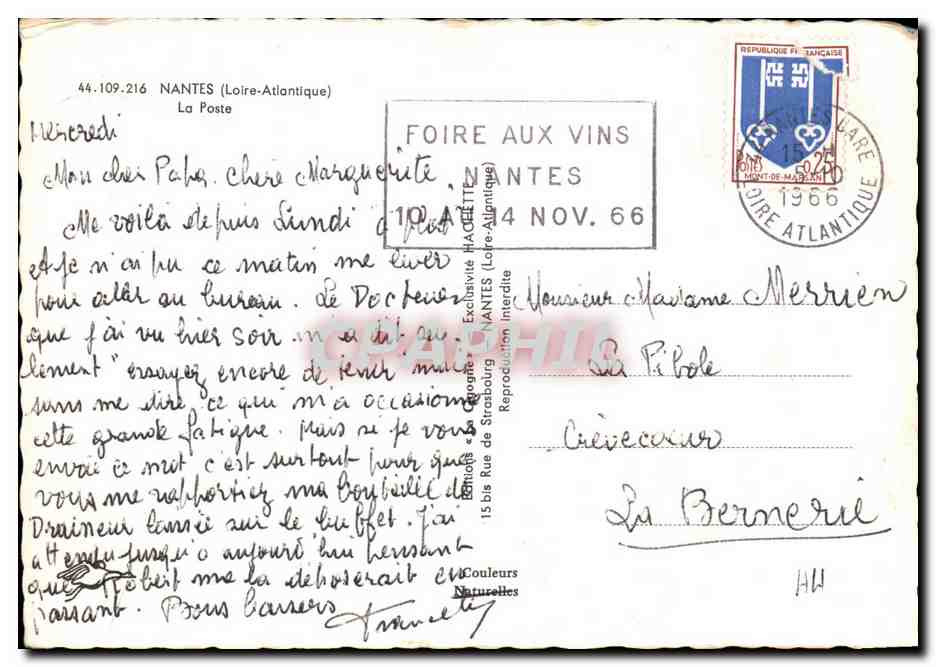 Nantes CPM La poste — Verso