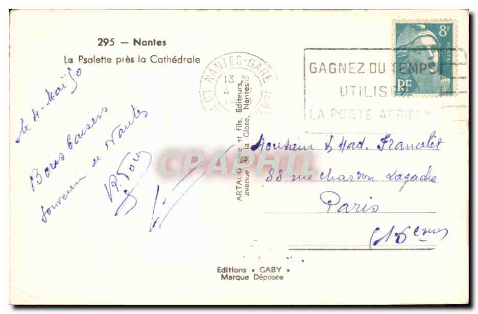 Nantes CPA La psalette pres al cathedrale — Verso