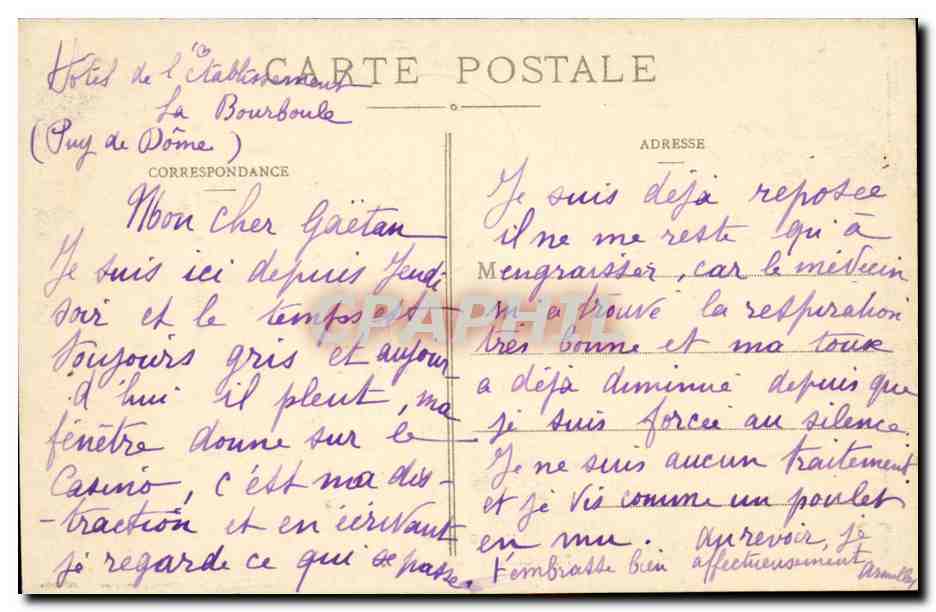 L auvergne CPA Cascade de la Verniere — Rückseite