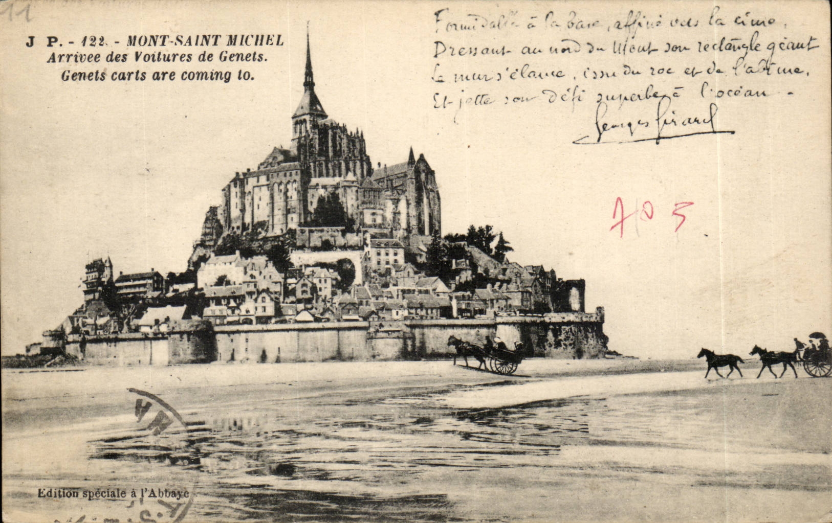 Mont Saint Michel CPA arrivee des voitures de Genets 