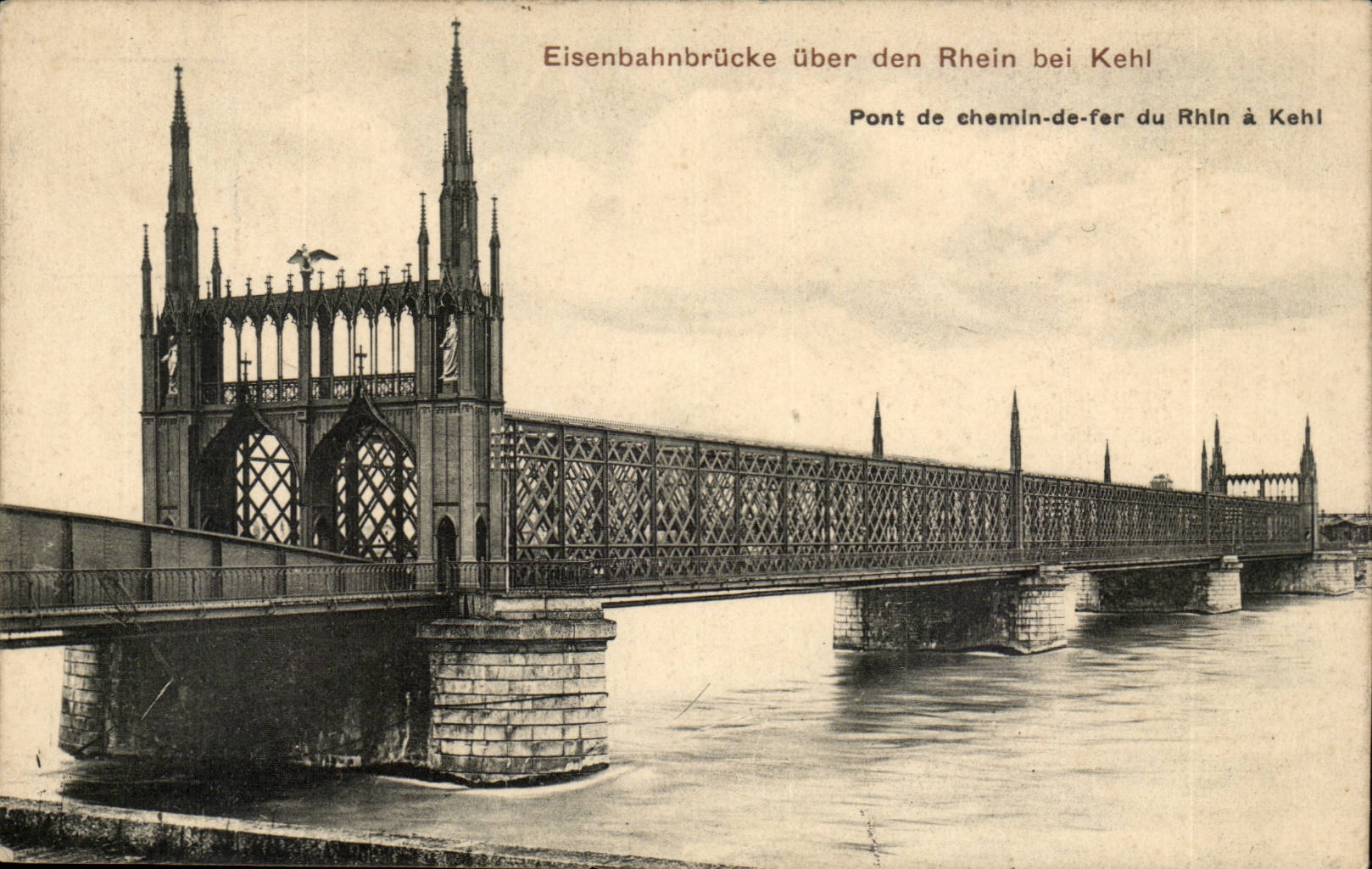 Allemagne Germany CPA Pont de chemin de fer du Rhin a Kehl