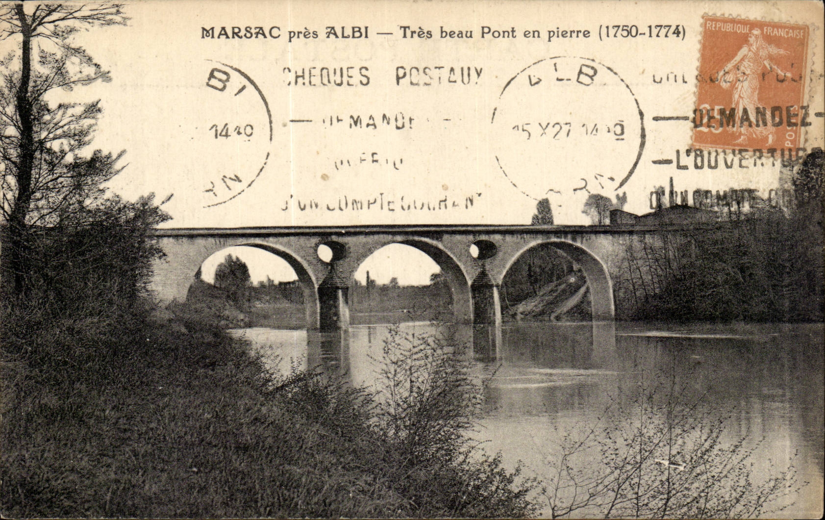MARSAC près ALBI — Très beau Pont en pierre (1750-1774) — Cheques Postaux