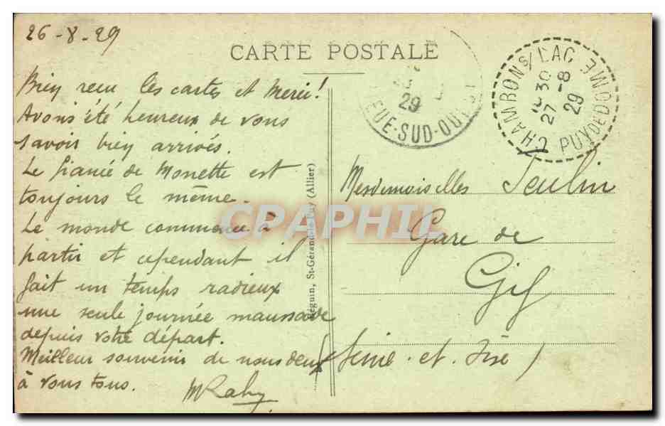 Auvergne pittoresque CPA Le Chambon Vue generale et le lac — Rückseite