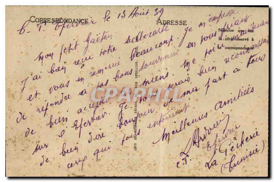 tunisie Tunisia Bizerte CPA L'arrivee du courrier (bateau boat ship) — Verso