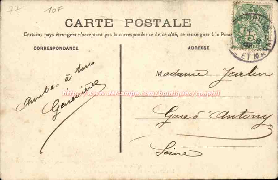 environs de Tournan CPA Liverdy Chateau du Monceau — Rückseite