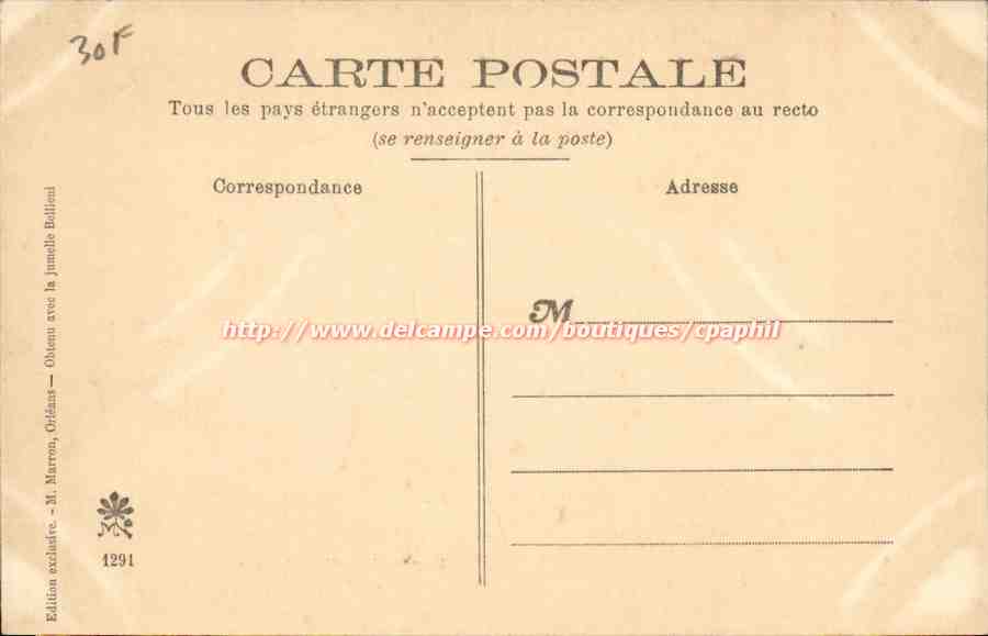 Familie Laobé — Uitstelling van Orléans 1905 — Uitgave M. Marrou, Orléans — Achterkant
