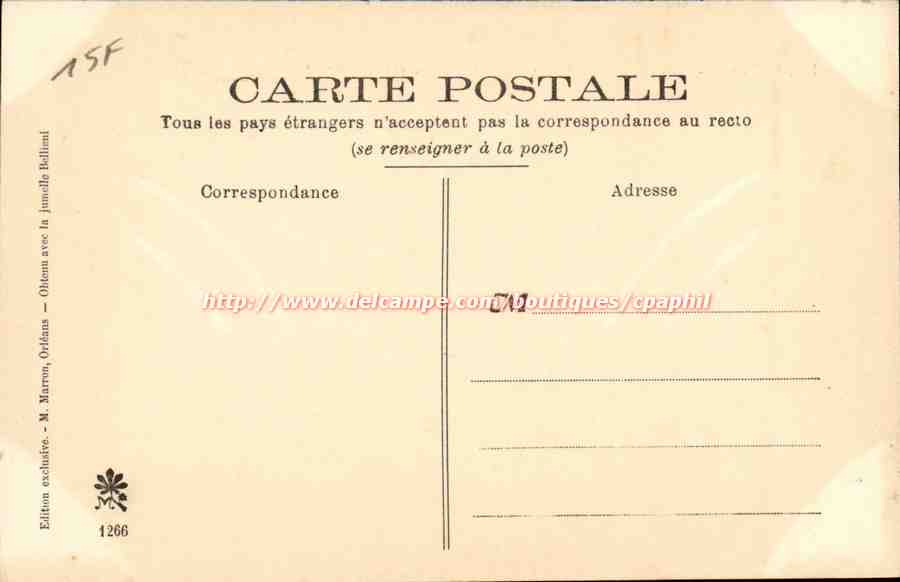 Exposition d'Orléans 1905 — Le Kiosque à Musique — Les Jardins — Édition M. Marron — Rückseite