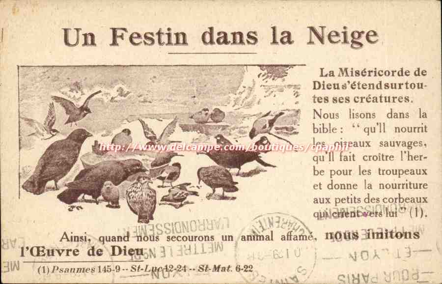 CPA Un festin dans la neige pigeons Religion 