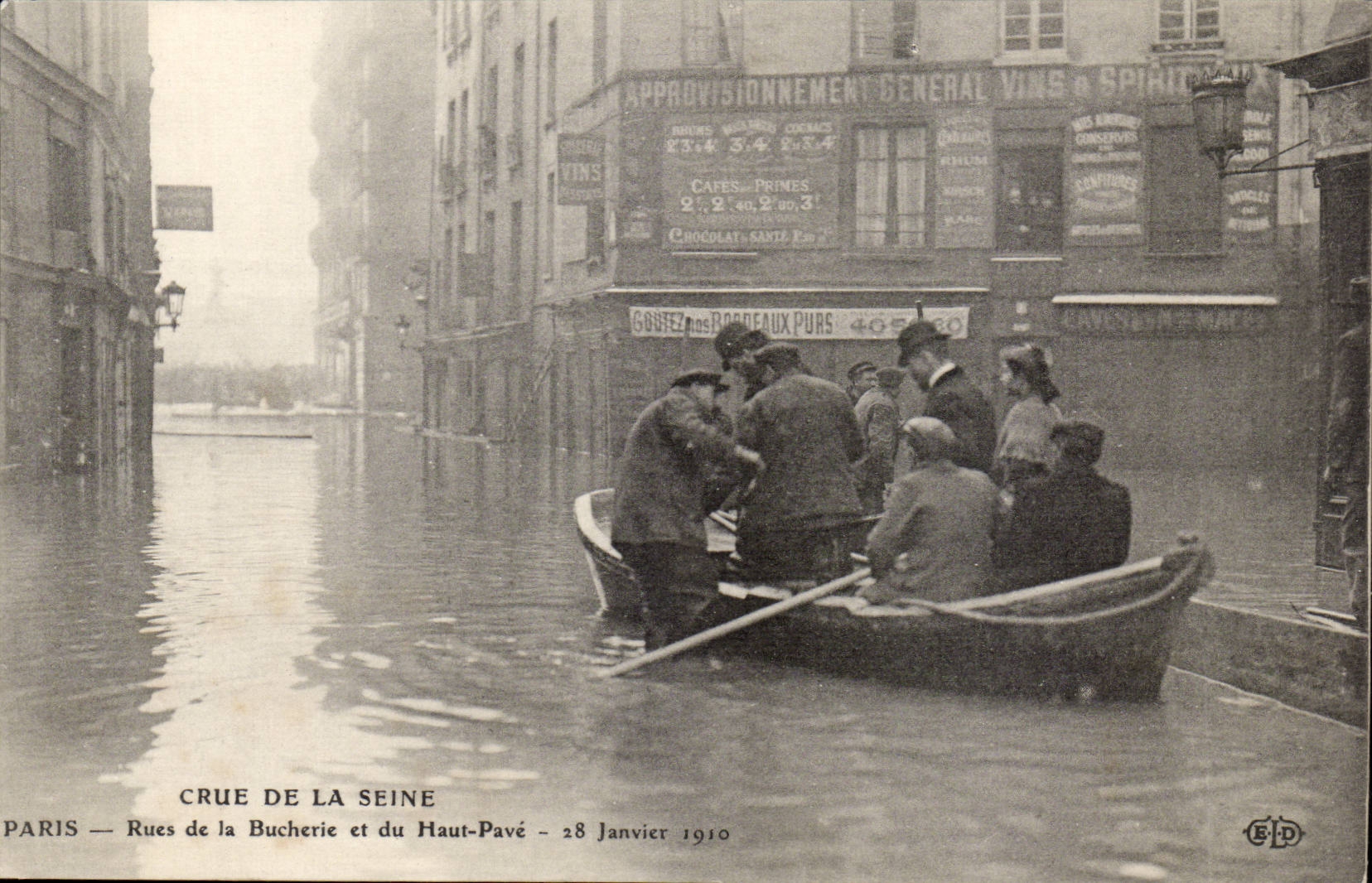 CPA Inondations paris la grande crue de la Seine (janvier 1910) rues de la Bucherie et du Haut Pave 28 janvier 1910