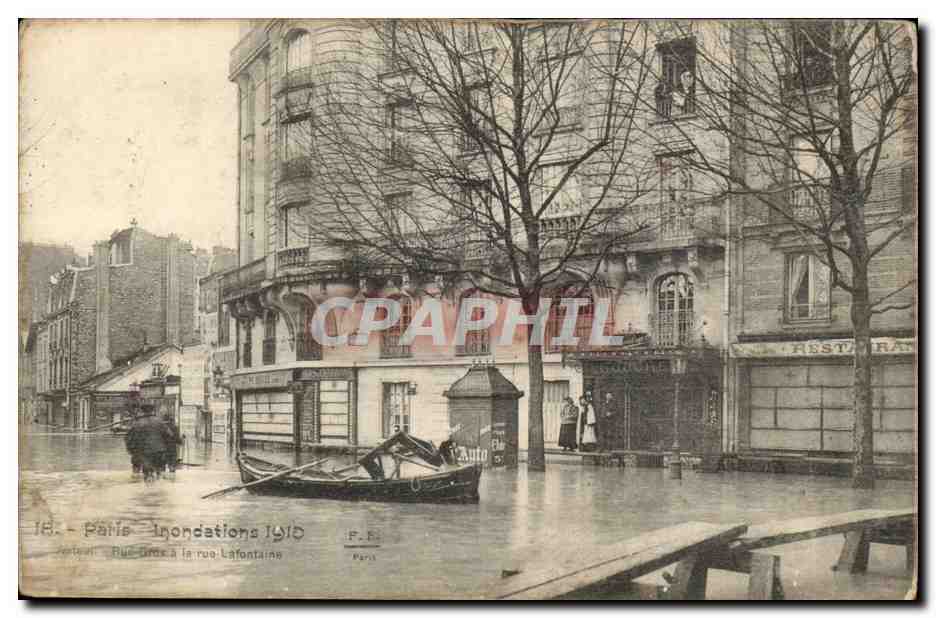CPA Inondations paris la grande crue de la Seine (janvier 1910) Rue Gros et rue Lafontaine