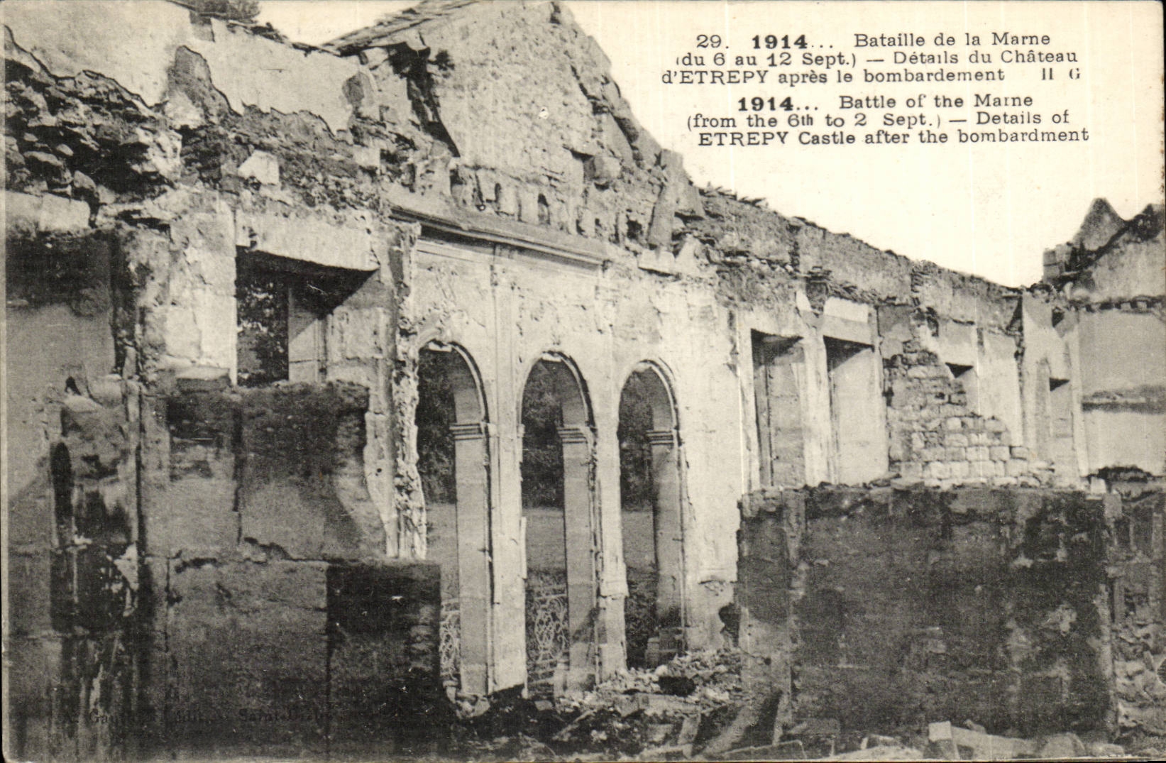 Château d'Étrépigny — Détails après bombardement — Éditeur G. Gaudin & Cie, Sarlat