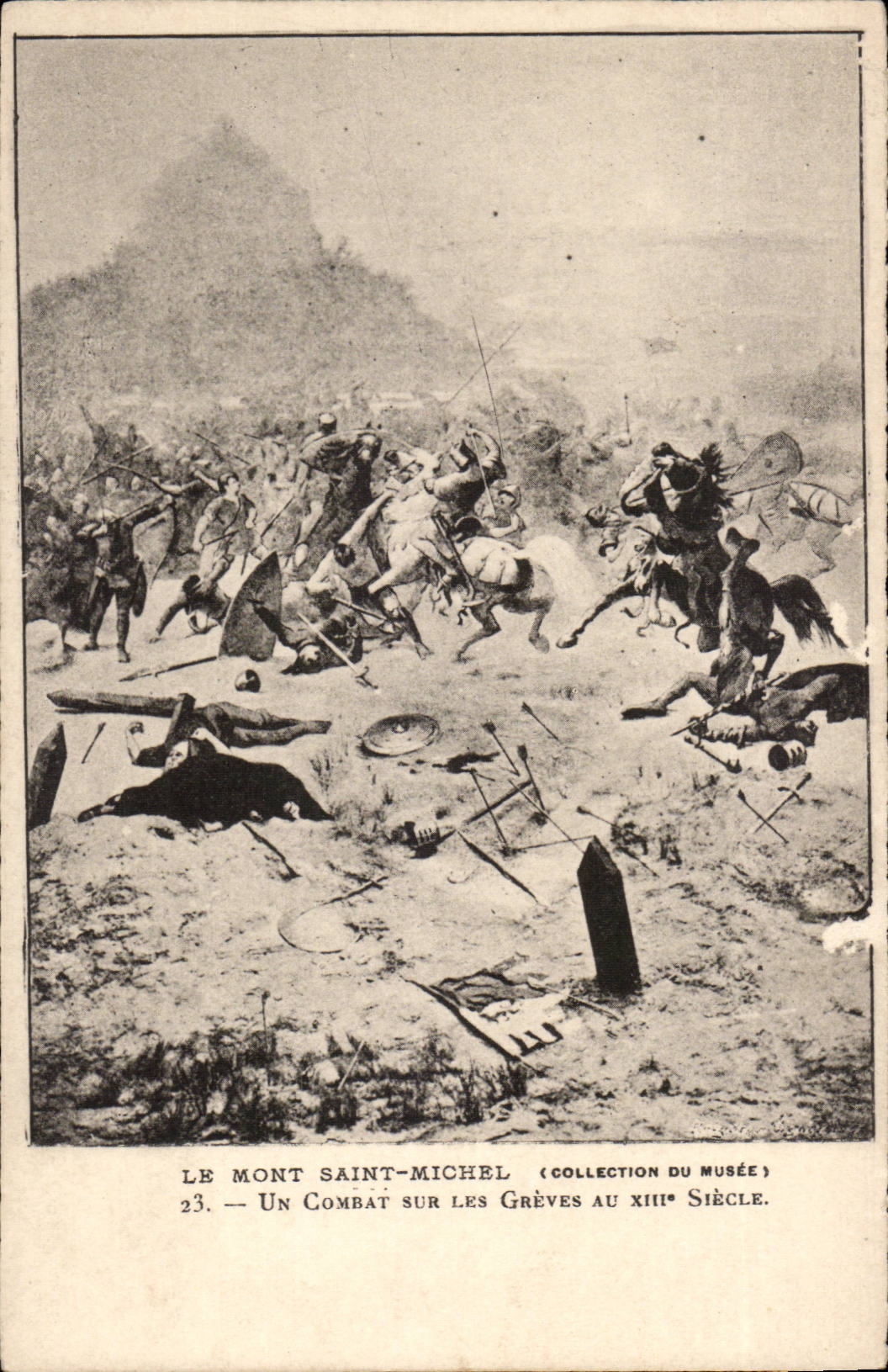 Mont Saint Michel CPA Le musee Un combat sur les greves au 13eme