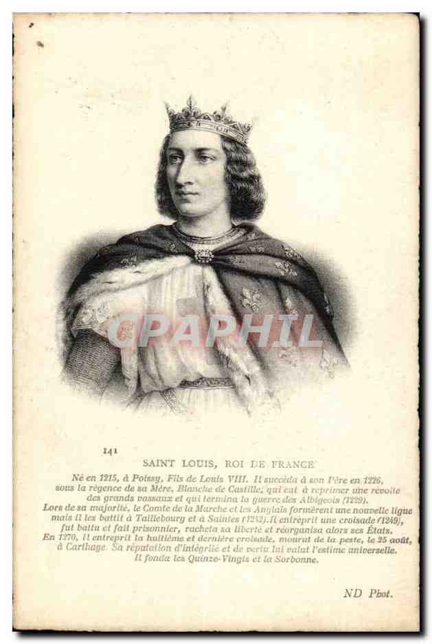 Saint Louis, Roi de France — portrait gravé — ND Phot. n°141